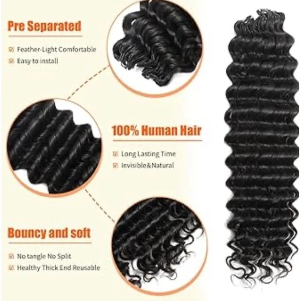 18 Inch Remy Human Hair Feather Crochet 1B Deep Wave 50g Miracle Knots NEW